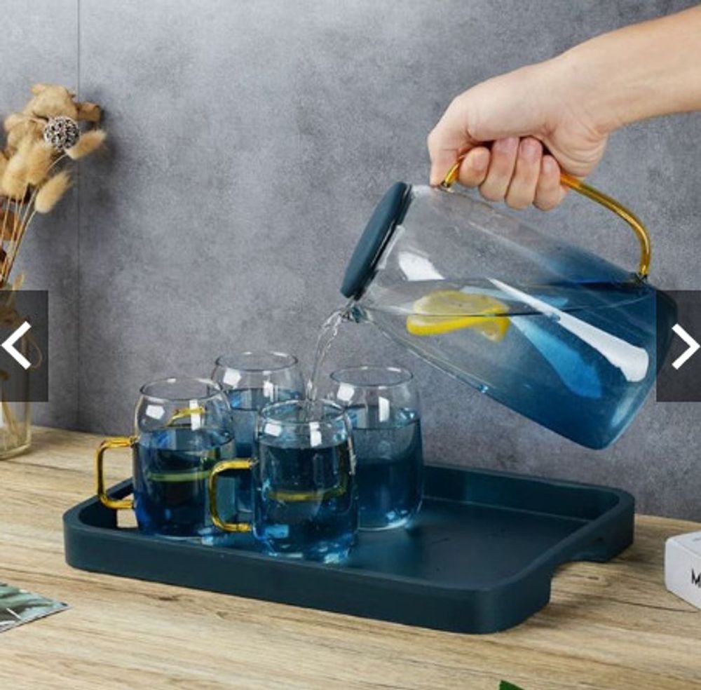 Bộ bình 2 cốc quai thủy tinh màu xanh chịu nhiệt cao( hàng đun được trên bếp)