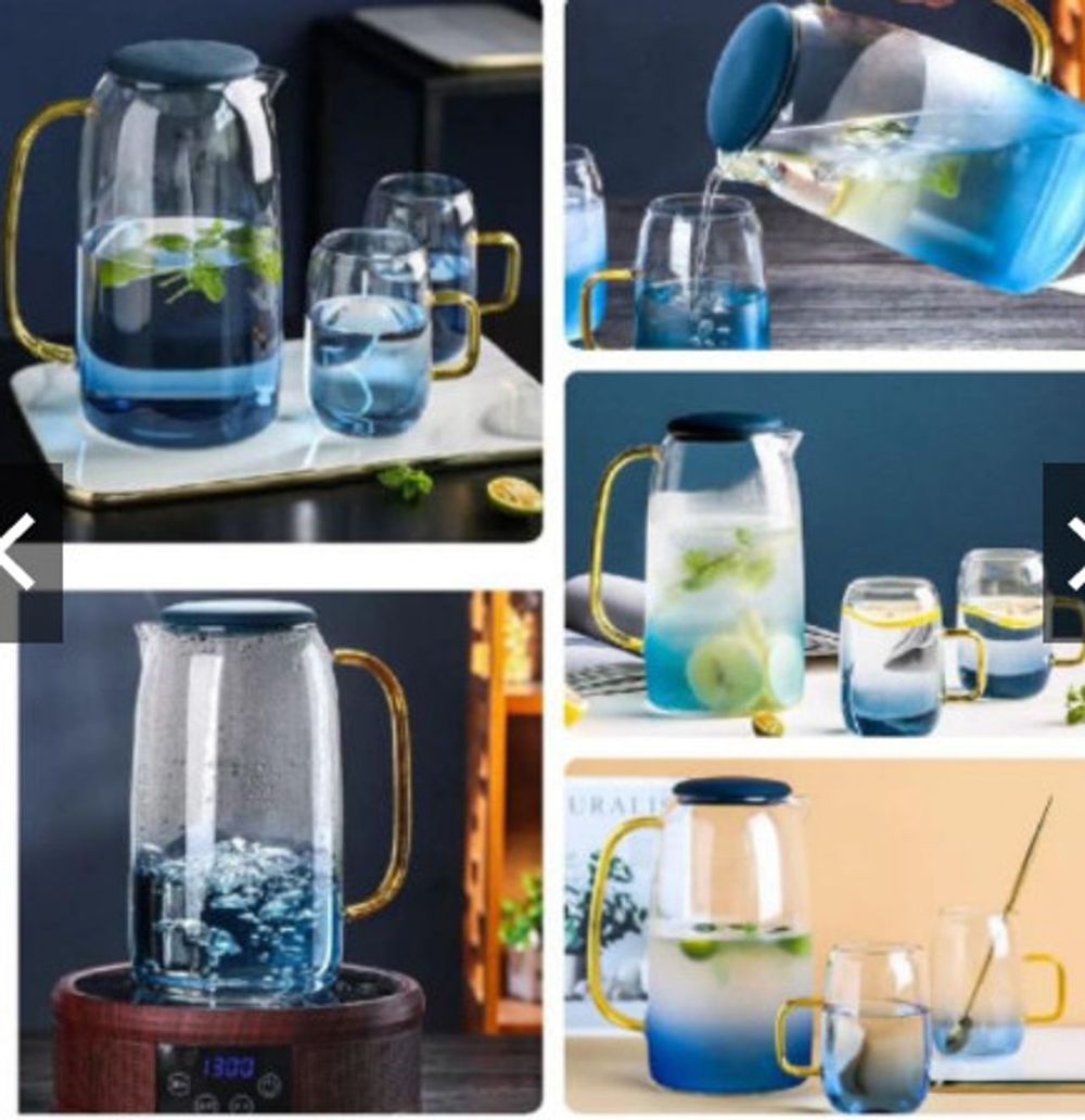 Bộ bình 2 cốc quai thủy tinh màu xanh chịu nhiệt cao( hàng đun được trên bếp)