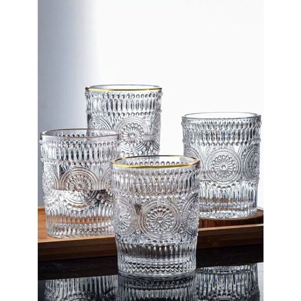 Bộ 6 cốc thuỷ tinh vintage, viền vàng, chịu nhiệt