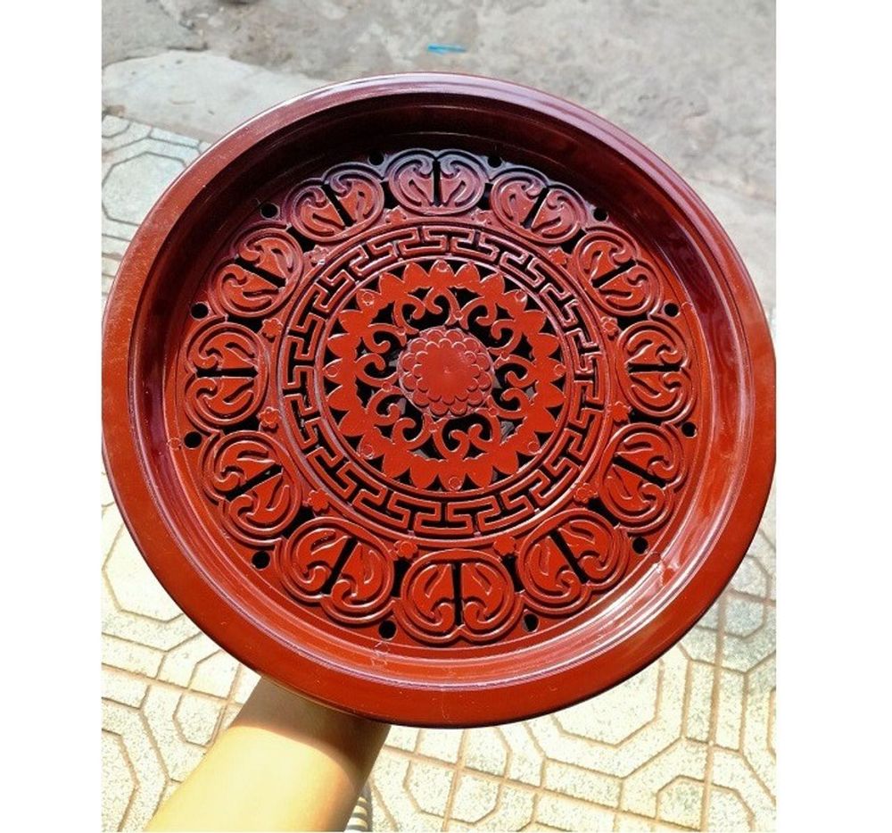 Khay trà nhựa tròn nâu giả gỗ 35cm