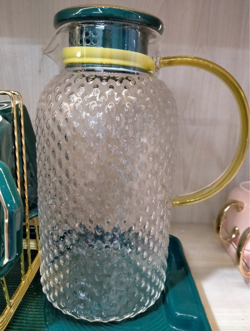 COMBO BÌNH THỦY TINH ĐỰNG NƯỚC UỐNG KÈM 6 CỐC, GIÁ TREO CỐC, KHAY SỨ MÀU XANH CỔ VỊT CHỊU NHIỆT CAO CẤP