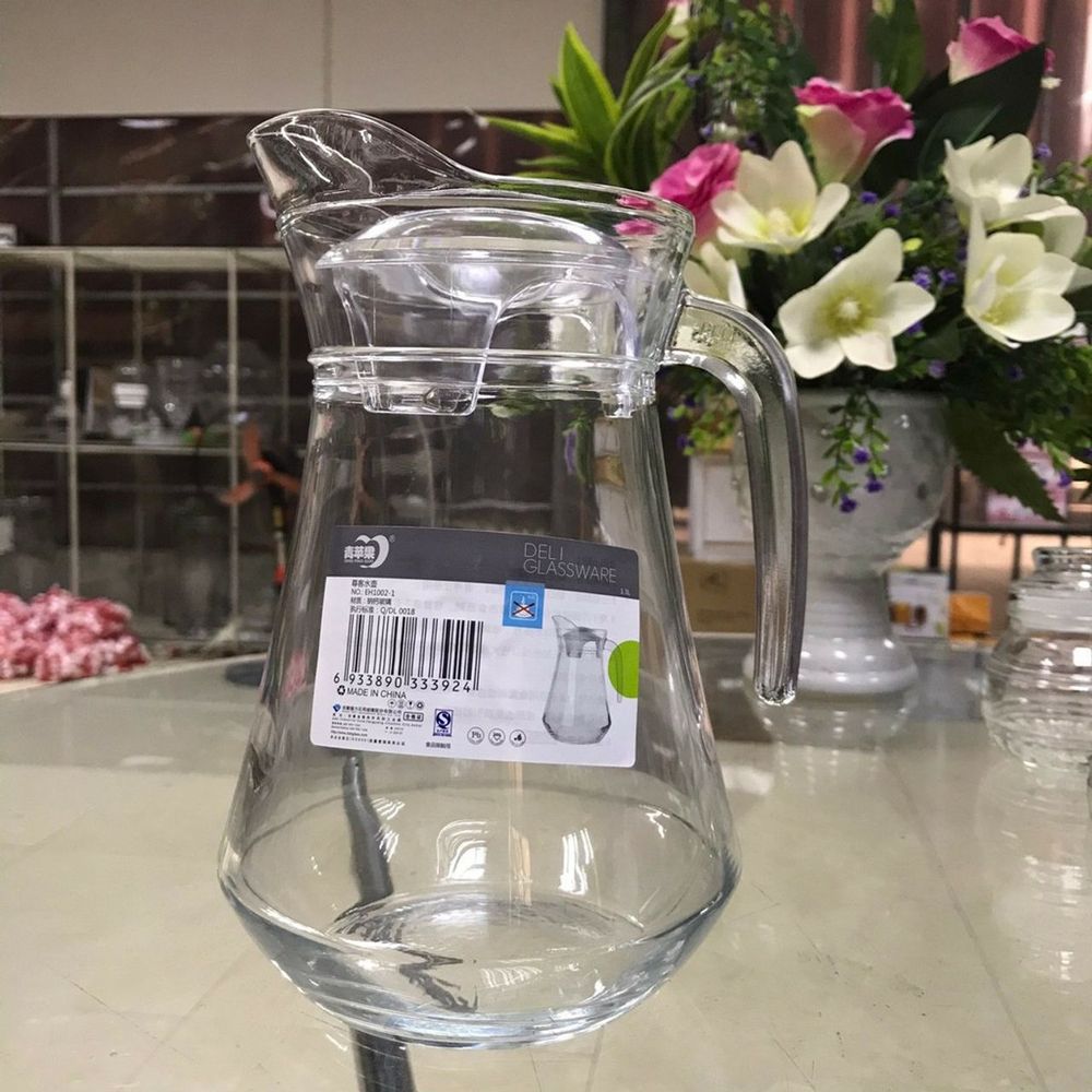 Bình ca thủy tinh rót nước dáng eo, tròn 1300ml