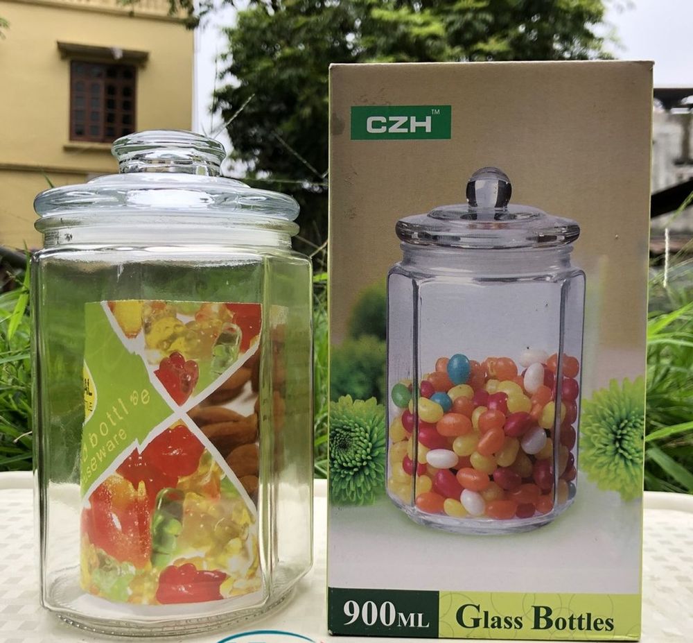 Lọ Đựng Gia Vị Bằng Thủy Tinh Có Gioăng Hình Lục Giác Cao Cấp Tiện Dụng 900ml