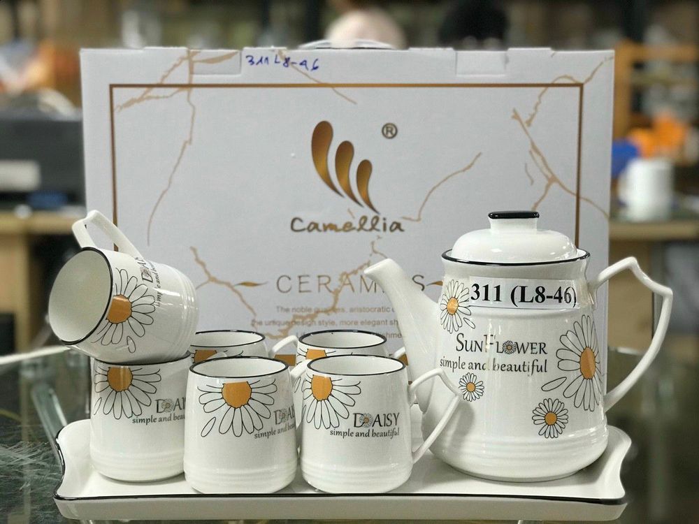 Bộ bình 6 cốc kèm khay sứ xương hàng cao cấp ( nhiều họa tiết )