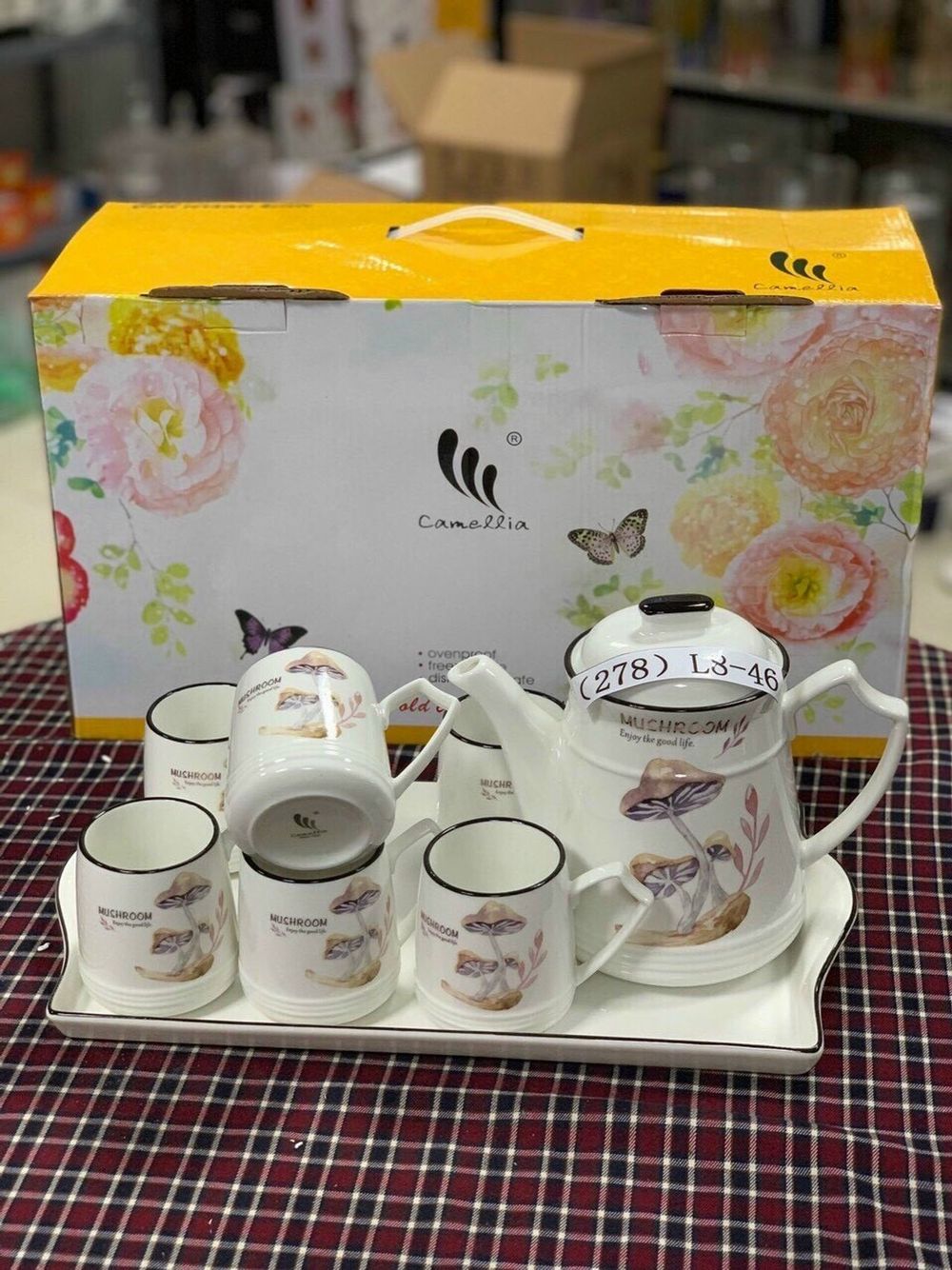 Bộ bình 6 cốc kèm khay sứ xương hàng cao cấp ( nhiều họa tiết )