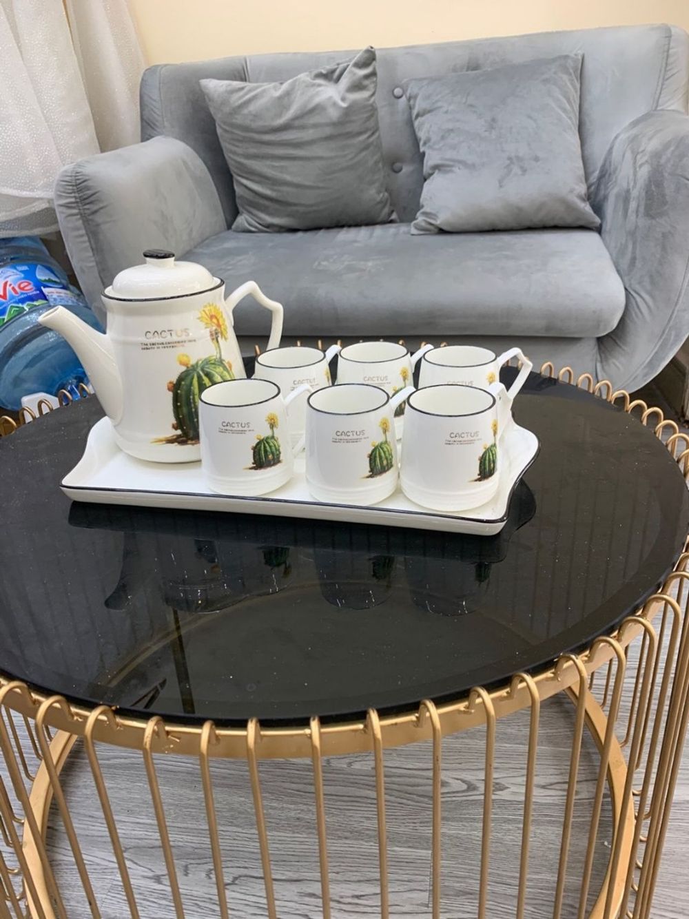 Bộ bình 6 cốc kèm khay sứ xương hàng cao cấp ( nhiều họa tiết )