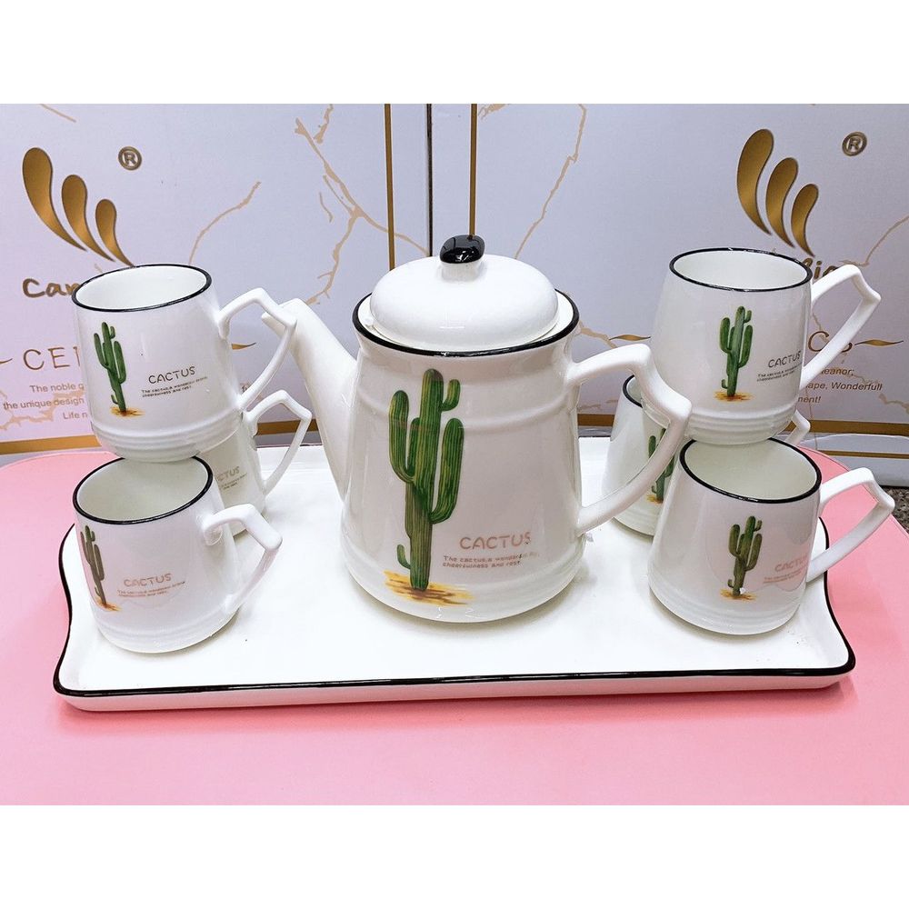 Bộ bình 6 cốc kèm khay sứ xương hàng cao cấp ( nhiều họa tiết )