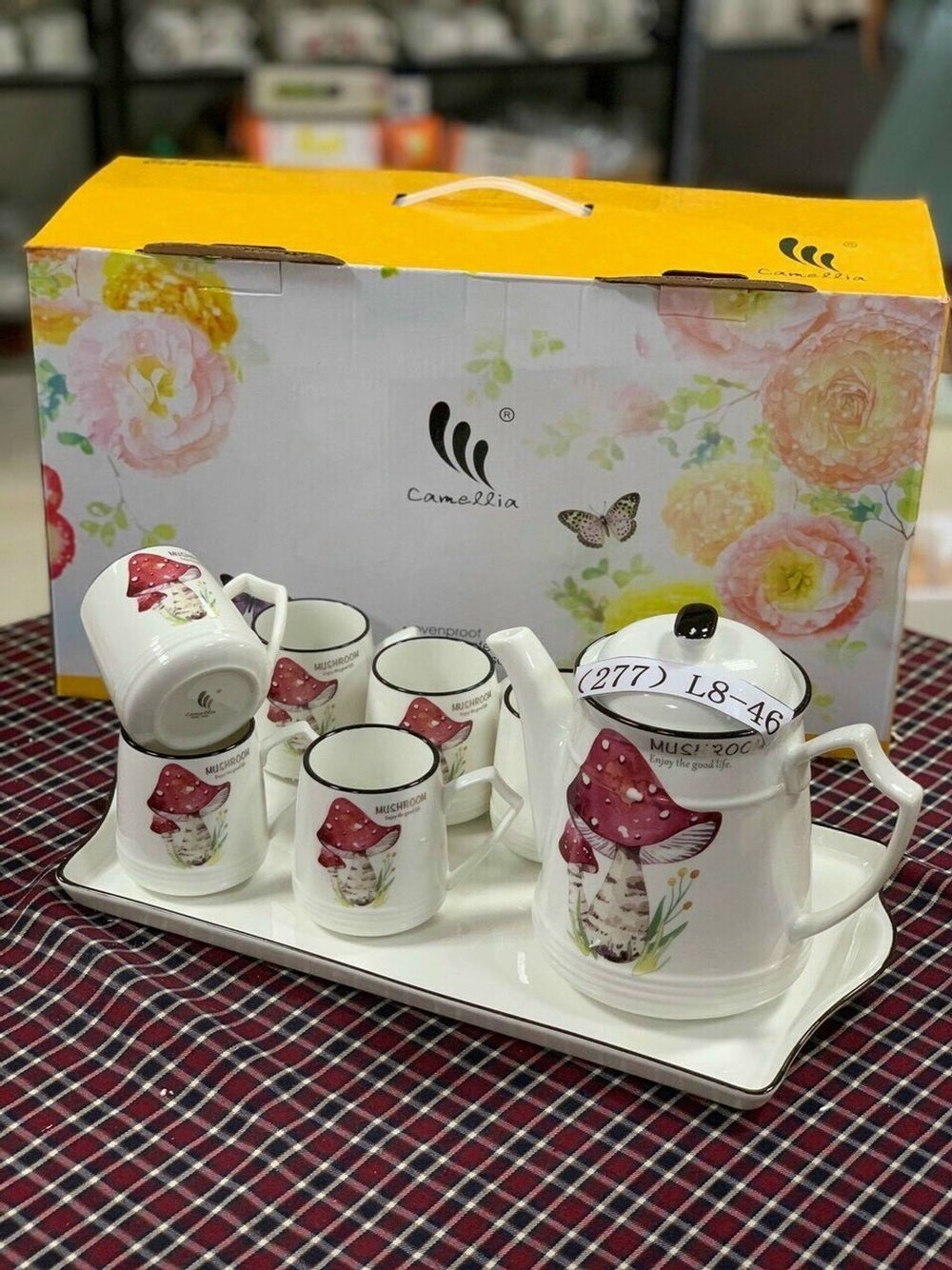 Bộ bình 6 cốc kèm khay sứ xương hàng cao cấp ( nhiều họa tiết )