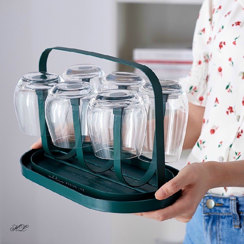 Bộ giá úp cốc bầu dục sang chảnh kèm khay hứng