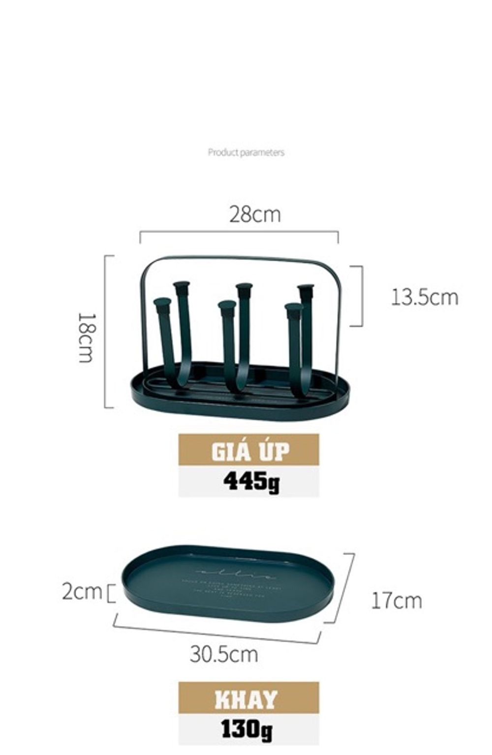 Bộ giá úp cốc bầu dục sang chảnh kèm khay hứng