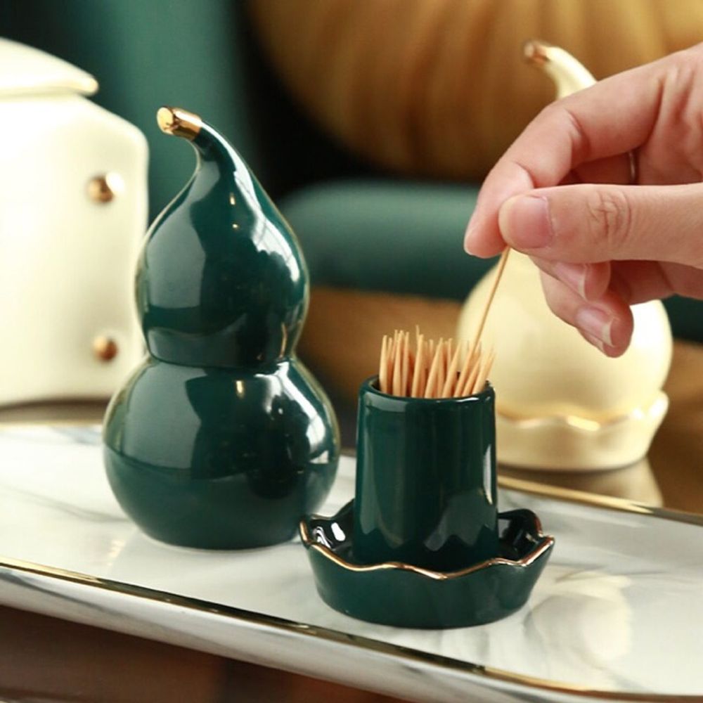 Hũ đựng tăm hồ lô decor bằng sứ