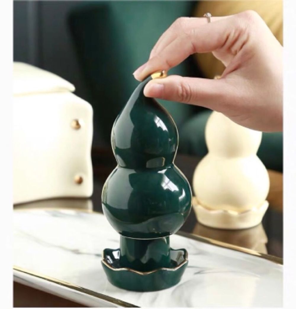 Hũ đựng tăm hồ lô decor bằng sứ