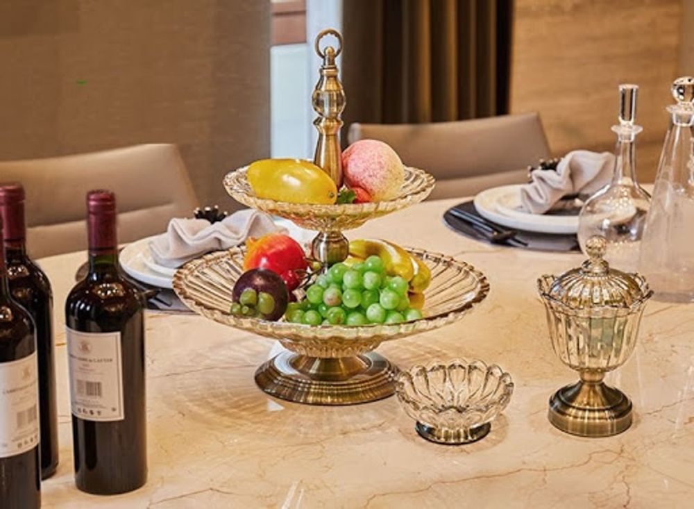 Khay mứt để hoa quả thuỷ tinh 2 tầng cao cấp