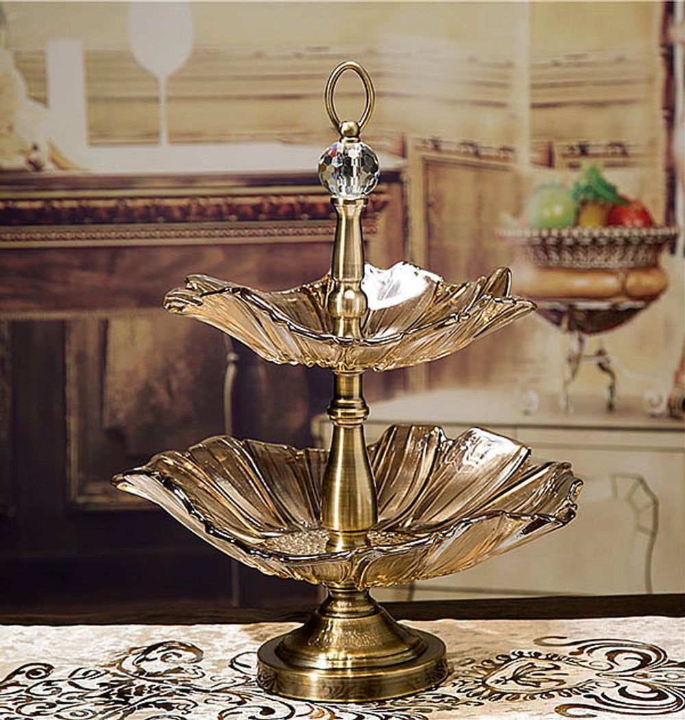 Khay mứt để hoa quả thuỷ tinh 2 tầng cao cấp