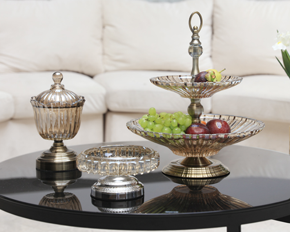 Khay mứt để hoa quả thuỷ tinh 2 tầng cao cấp