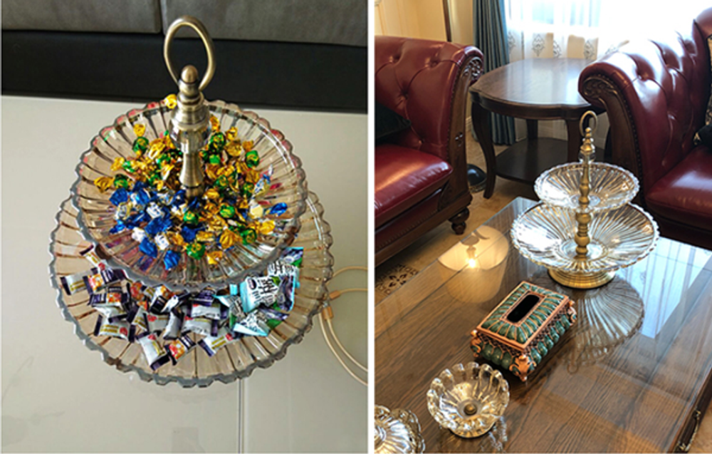 Khay mứt để hoa quả thuỷ tinh 2 tầng cao cấp