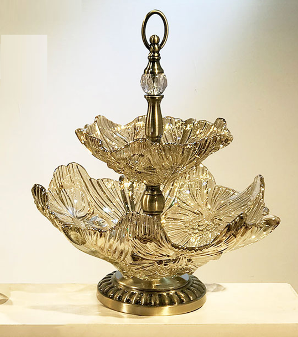 Khay mứt để hoa quả thuỷ tinh 2 tầng cao cấp