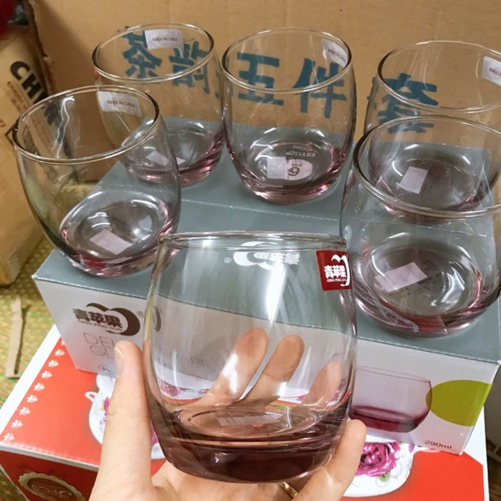 BỘ 6 LY CỐC THUỶ TINH TRÒN BẦU 290ML ĐỦ MÀU