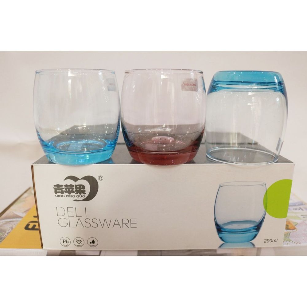 BỘ 6 LY CỐC THUỶ TINH TRÒN BẦU 290ML ĐỦ MÀU