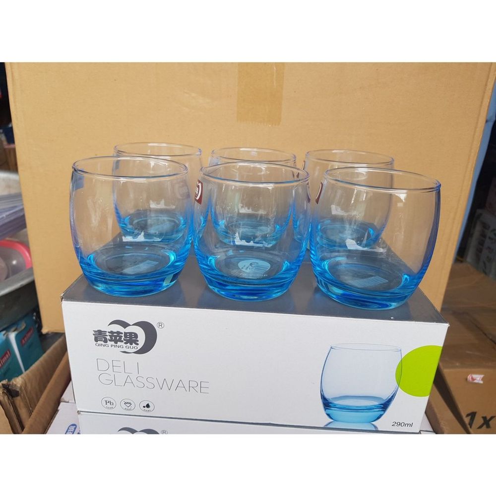 BỘ 6 LY CỐC THUỶ TINH TRÒN BẦU 290ML ĐỦ MÀU