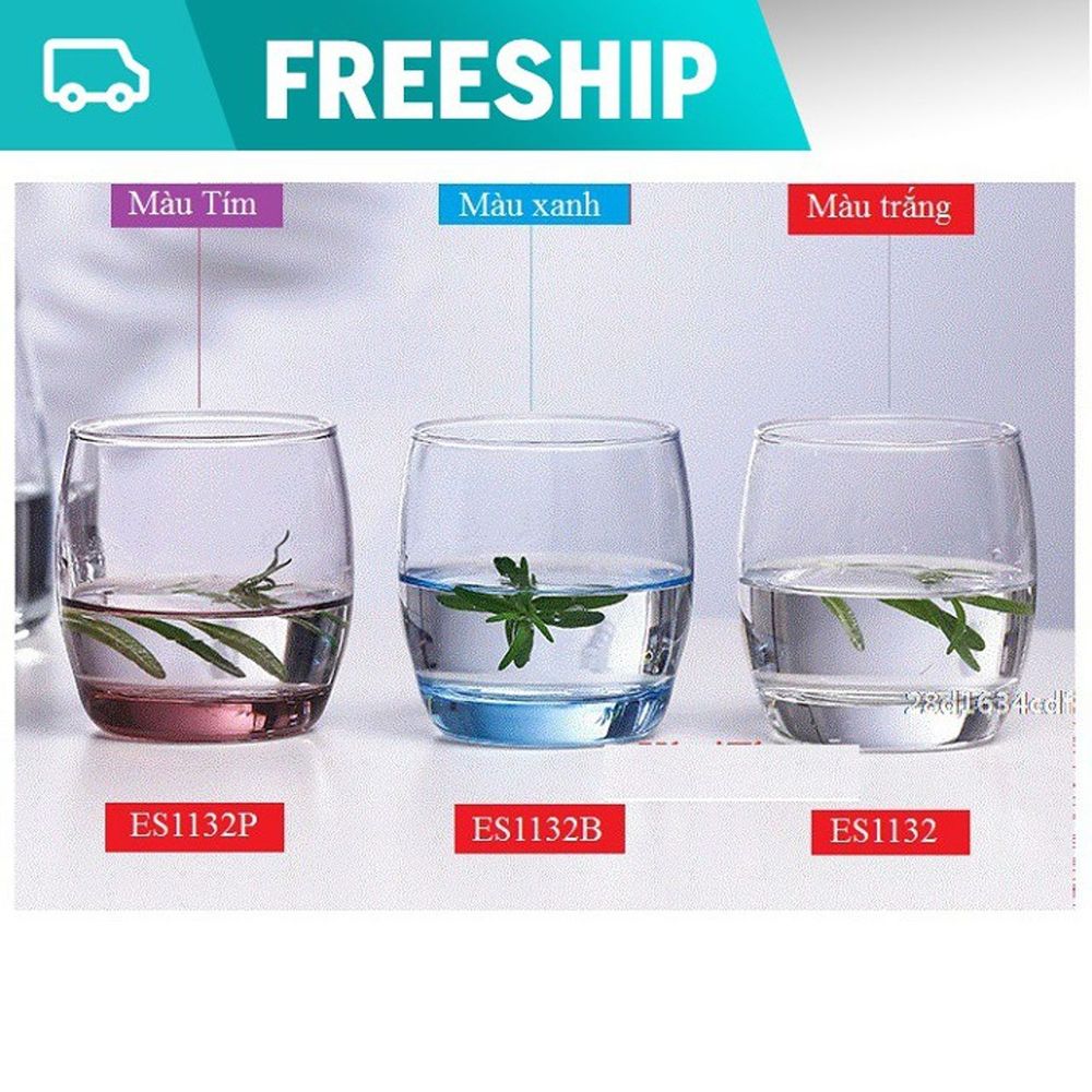 BỘ 6 LY CỐC THUỶ TINH TRÒN BẦU 290ML ĐỦ MÀU