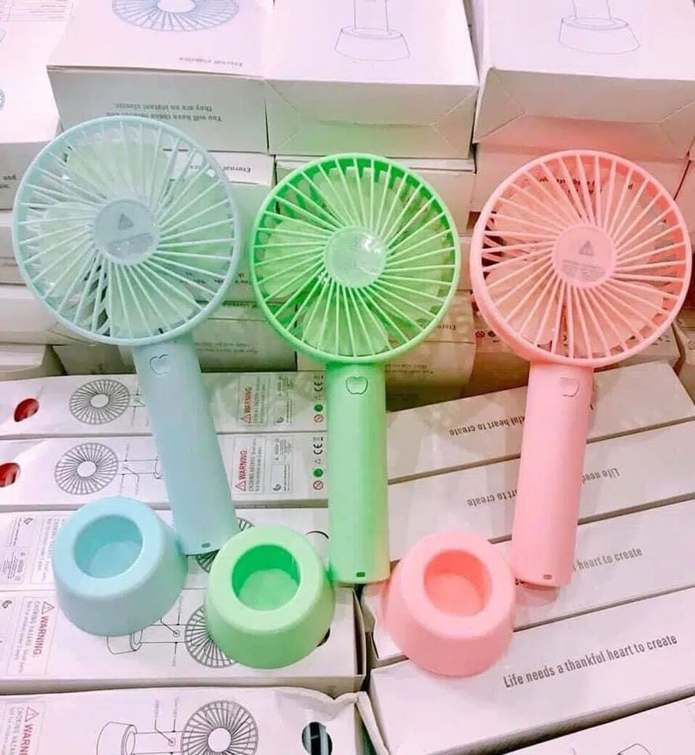 Quạt Mini cầm Tay Tích Điện 3 Chế Độ Gió [Full Box, Pin, Dây Sạc, Đế Chống Trượt ]