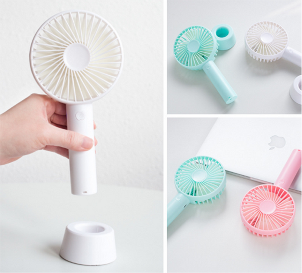 Quạt Mini cầm Tay Tích Điện 3 Chế Độ Gió [Full Box, Pin, Dây Sạc, Đế Chống Trượt ]