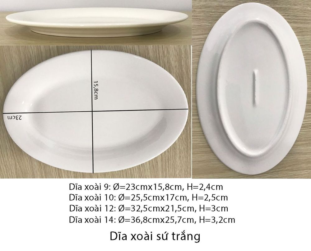 Đĩa xoài sứ trắng nhiều cỡ