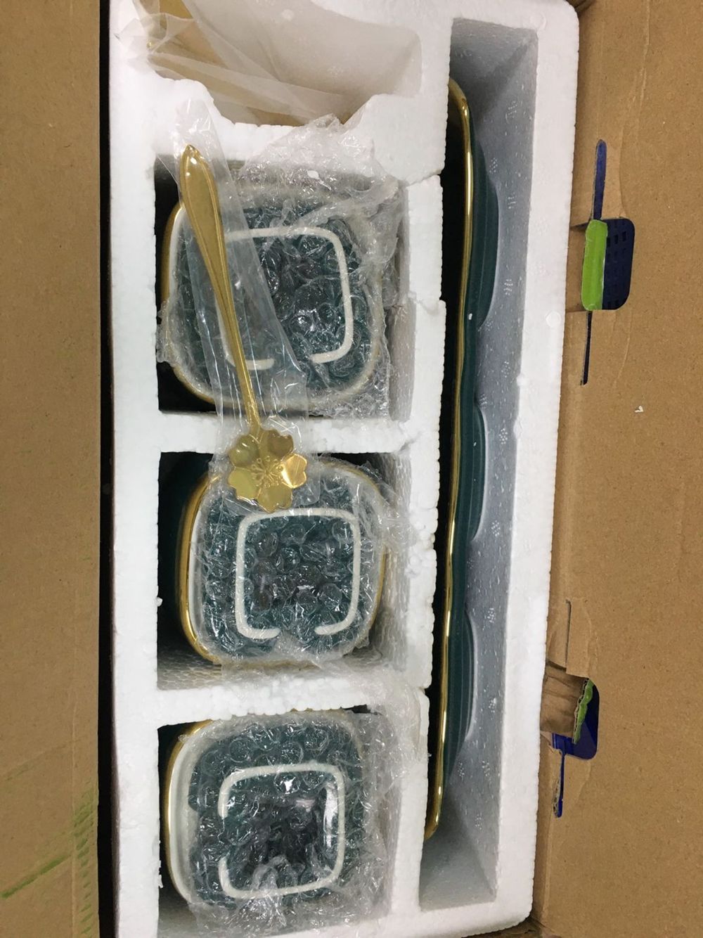 Bộ Bộ 3 Hũ Đựng Gia Vị Sứ Màu Xanh Trắng Tráng Men Cao Cấp
