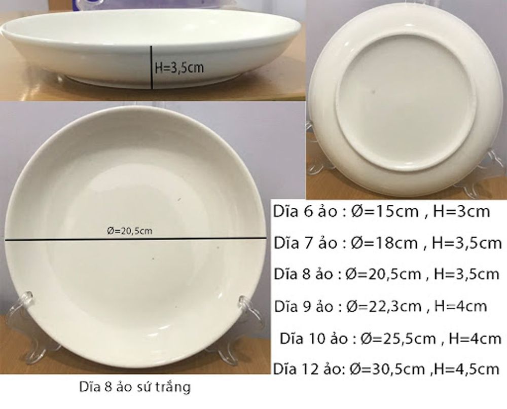 Đĩa ảo sâu sứ trắng 15.5cm , 17.5cm , 20cm , 22cm