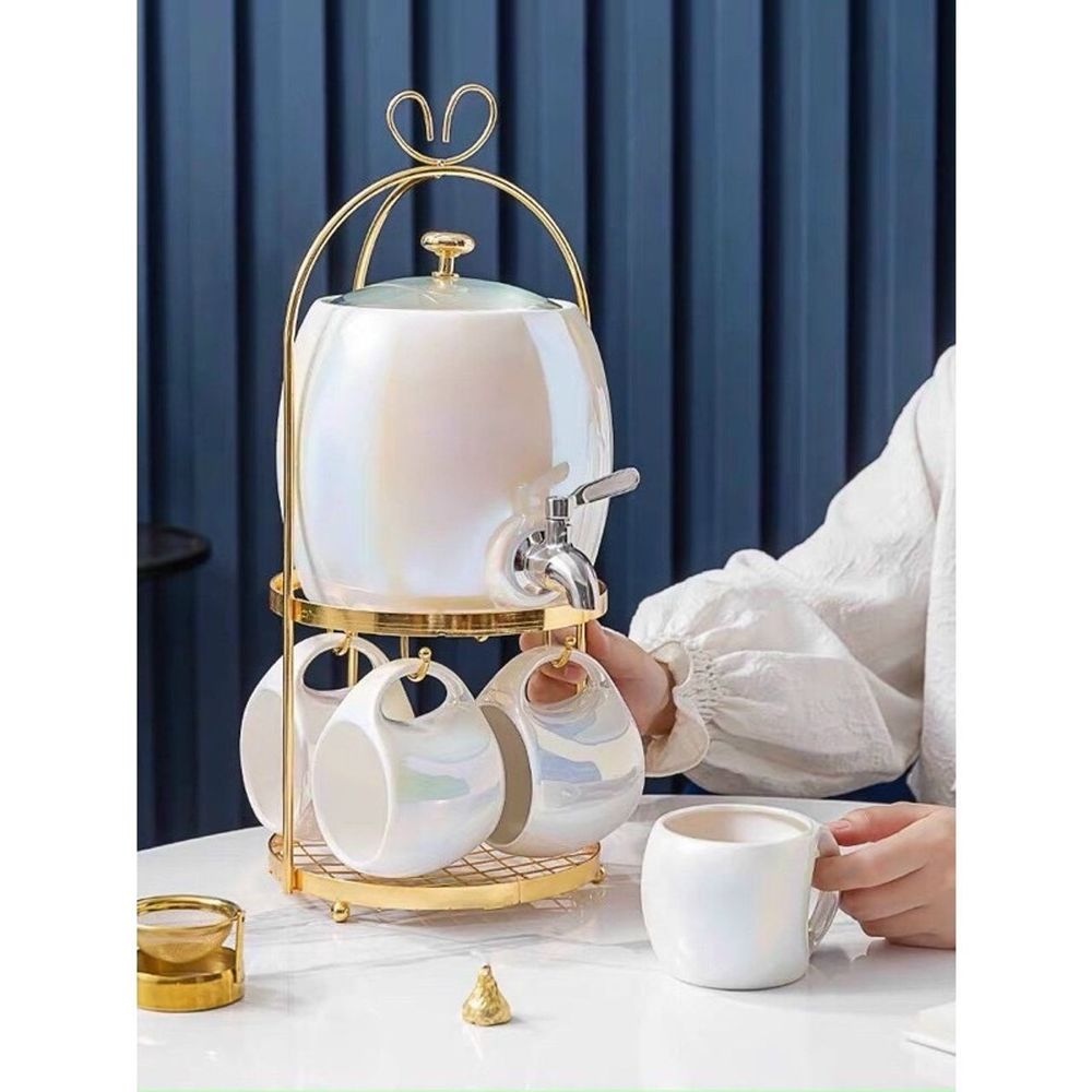 Bộ Bình Nước Gốm Sứ Kèm Cốc Và Giá Treo Inox Tiện Lợi ( Gồm 1 giá treo, 4 cốc, 1 bình 2,5l )