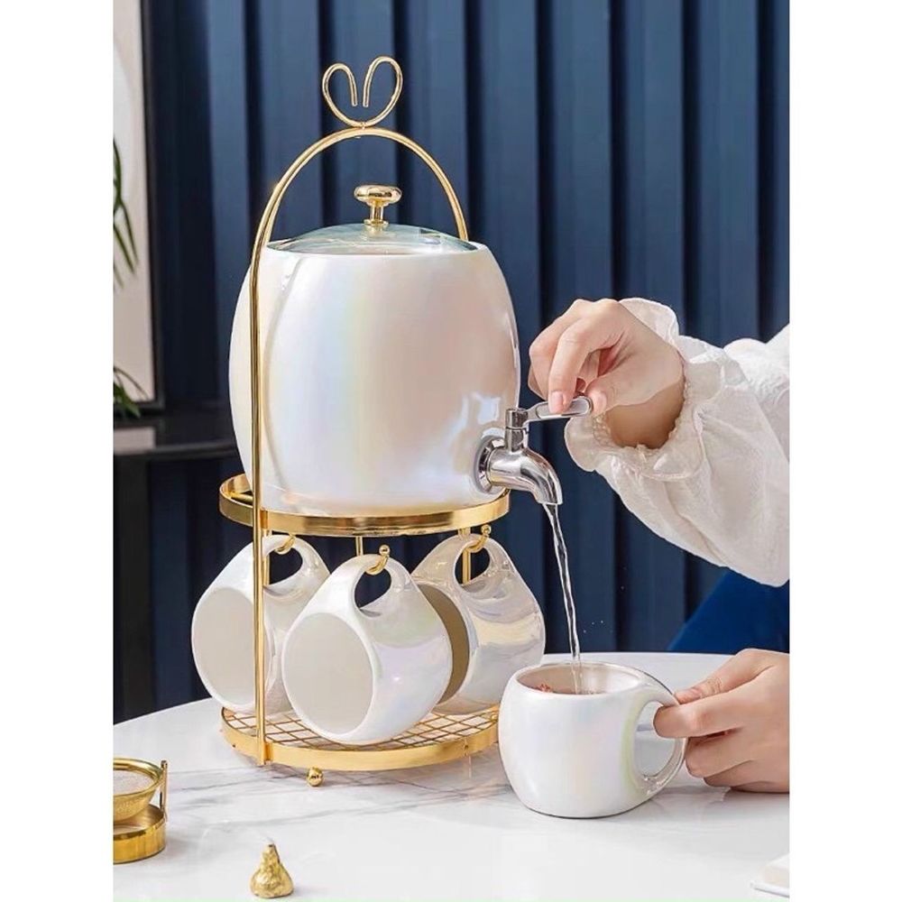 Bộ Bình Nước Gốm Sứ Kèm Cốc Và Giá Treo Inox Tiện Lợi ( Gồm 1 giá treo, 4 cốc, 1 bình 2,5l )