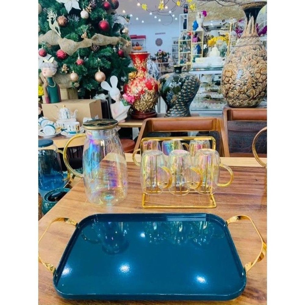 Khay Trà, Khay đựng ấm chén, Khay kim loại phủ sơn xanh