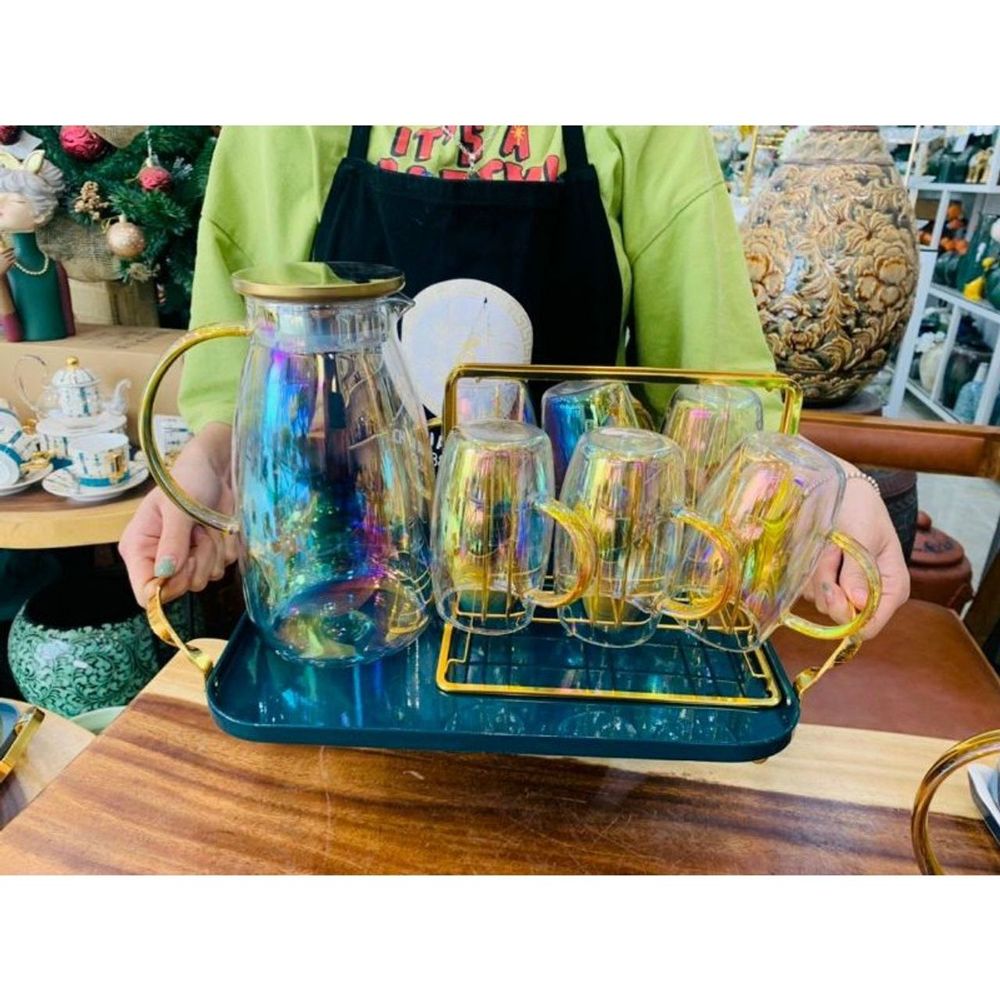 Khay Trà, Khay đựng ấm chén, Khay kim loại phủ sơn xanh