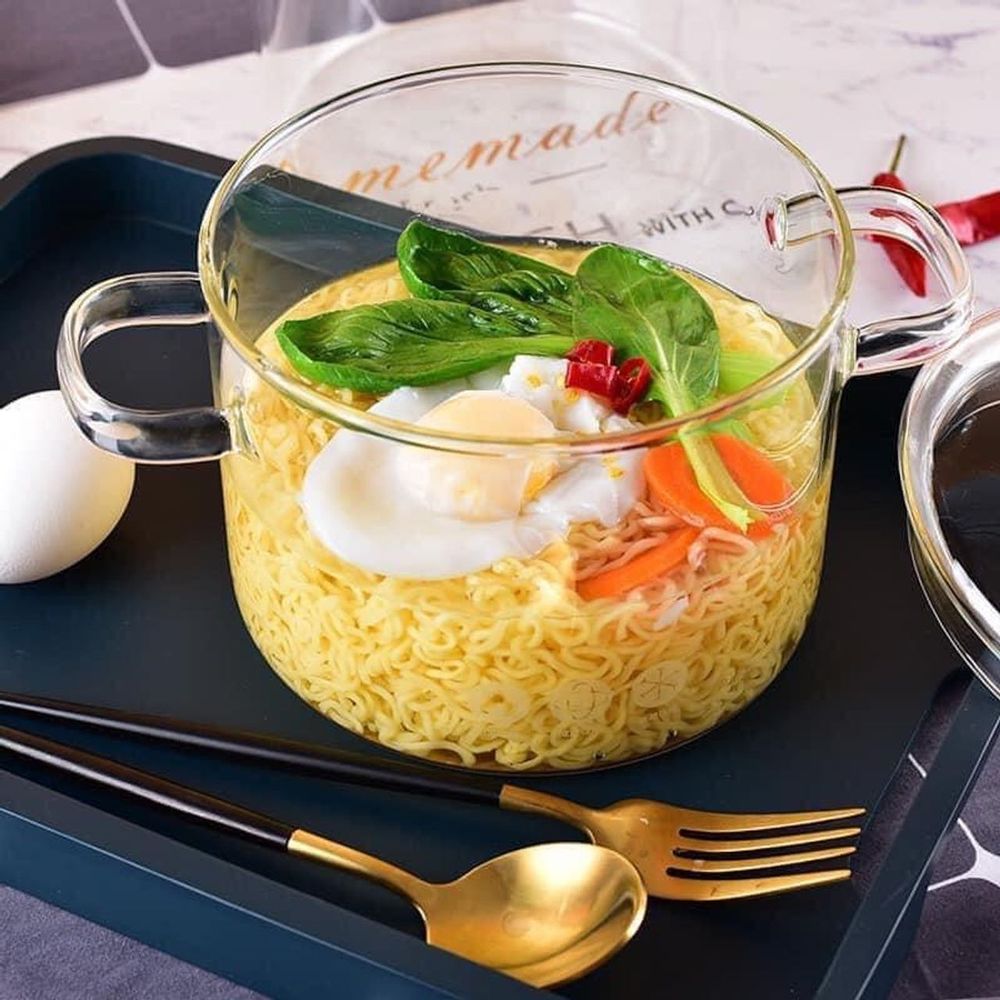 Nồi Thủy Tinh Mini Trong Suốt Đa Dụng Cho Nhà Bếp, Nồi Súp, Bát Thủy Tinh Mì Ăn Liền Có Nắp Đậy Nồi Chịu Nhiệt