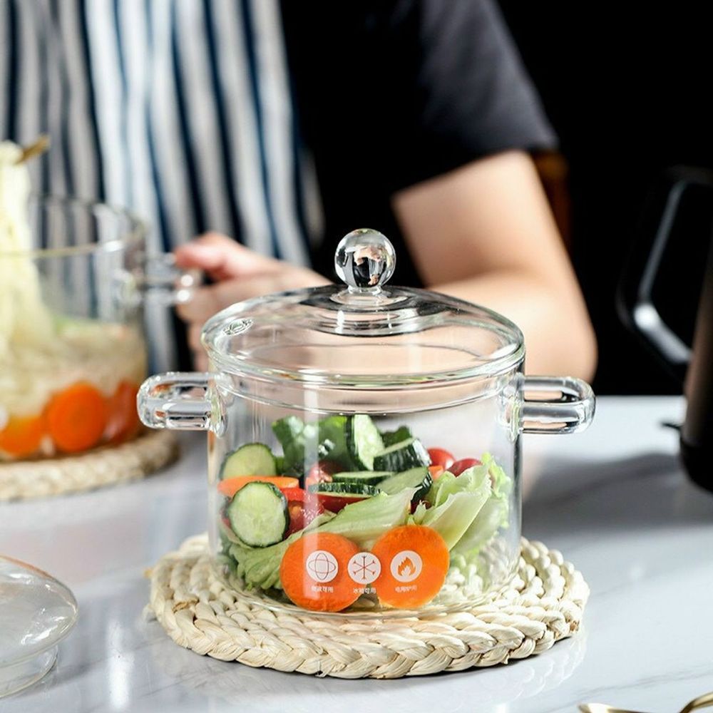 Nồi Thủy Tinh Mini Trong Suốt Đa Dụng Cho Nhà Bếp, Nồi Súp, Bát Thủy Tinh Mì Ăn Liền Có Nắp Đậy Nồi Chịu Nhiệt