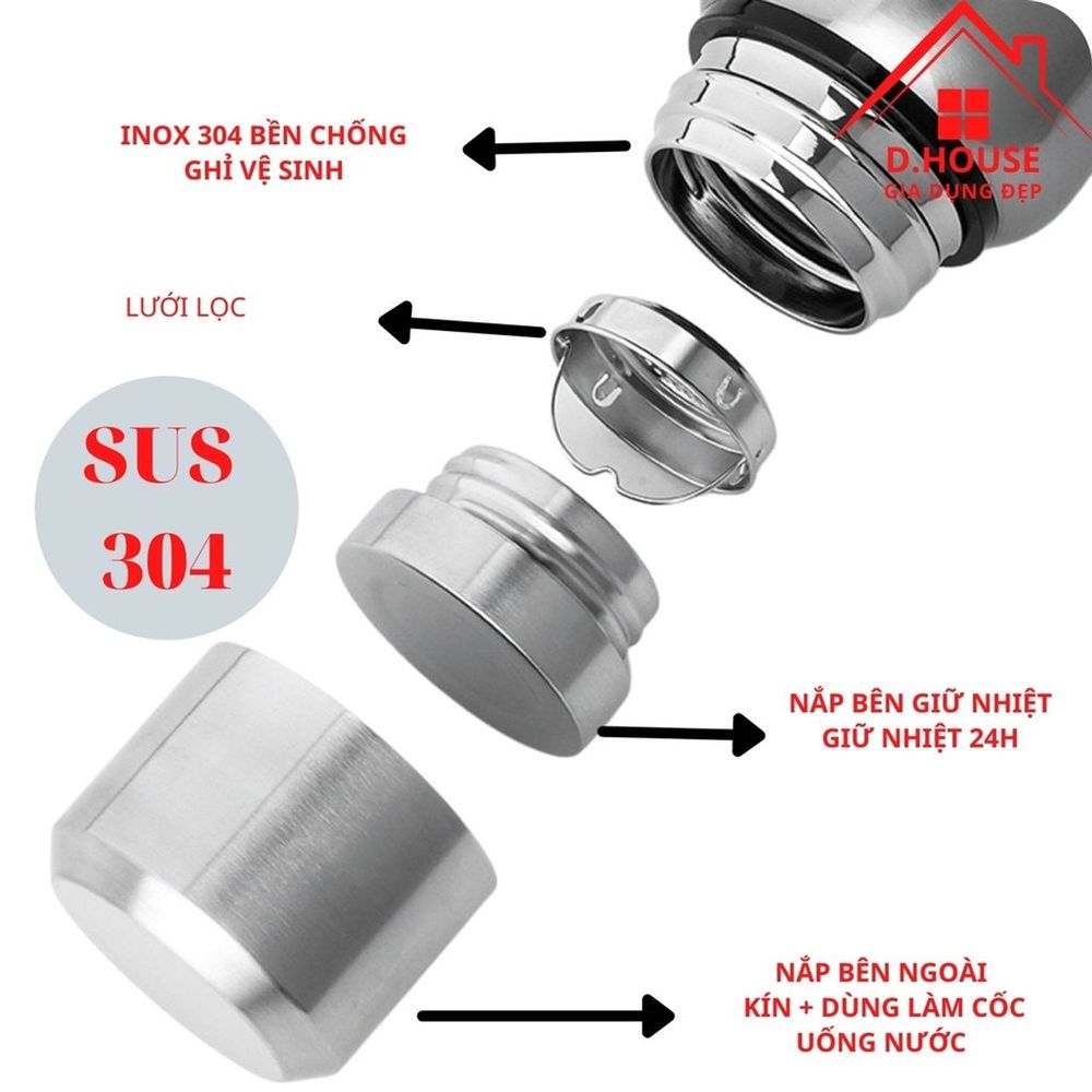 Bình giữ nhiệt inox 304 cao cấp 3 lớp , giữ nóng + lạnh 24h, dung tích 520ml, 750ml, 1000ml, 1500ml