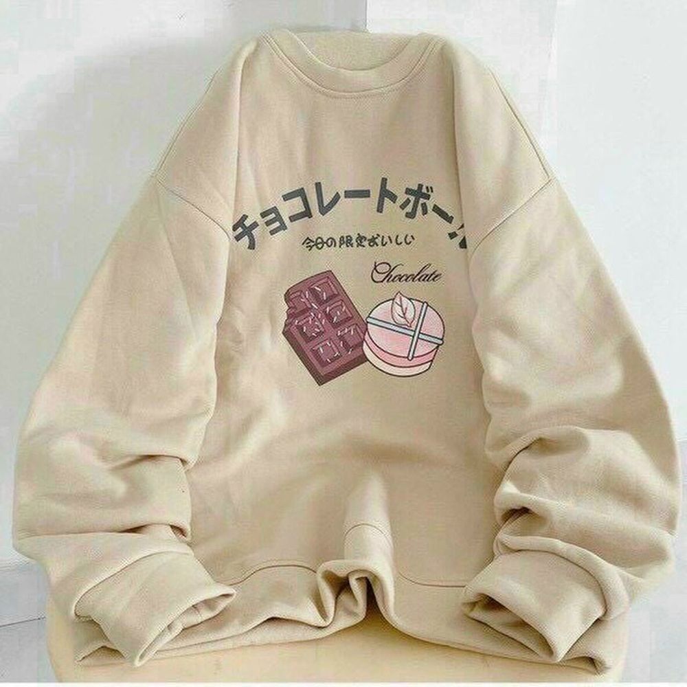 Áo sweater tay phòng in Chocolate