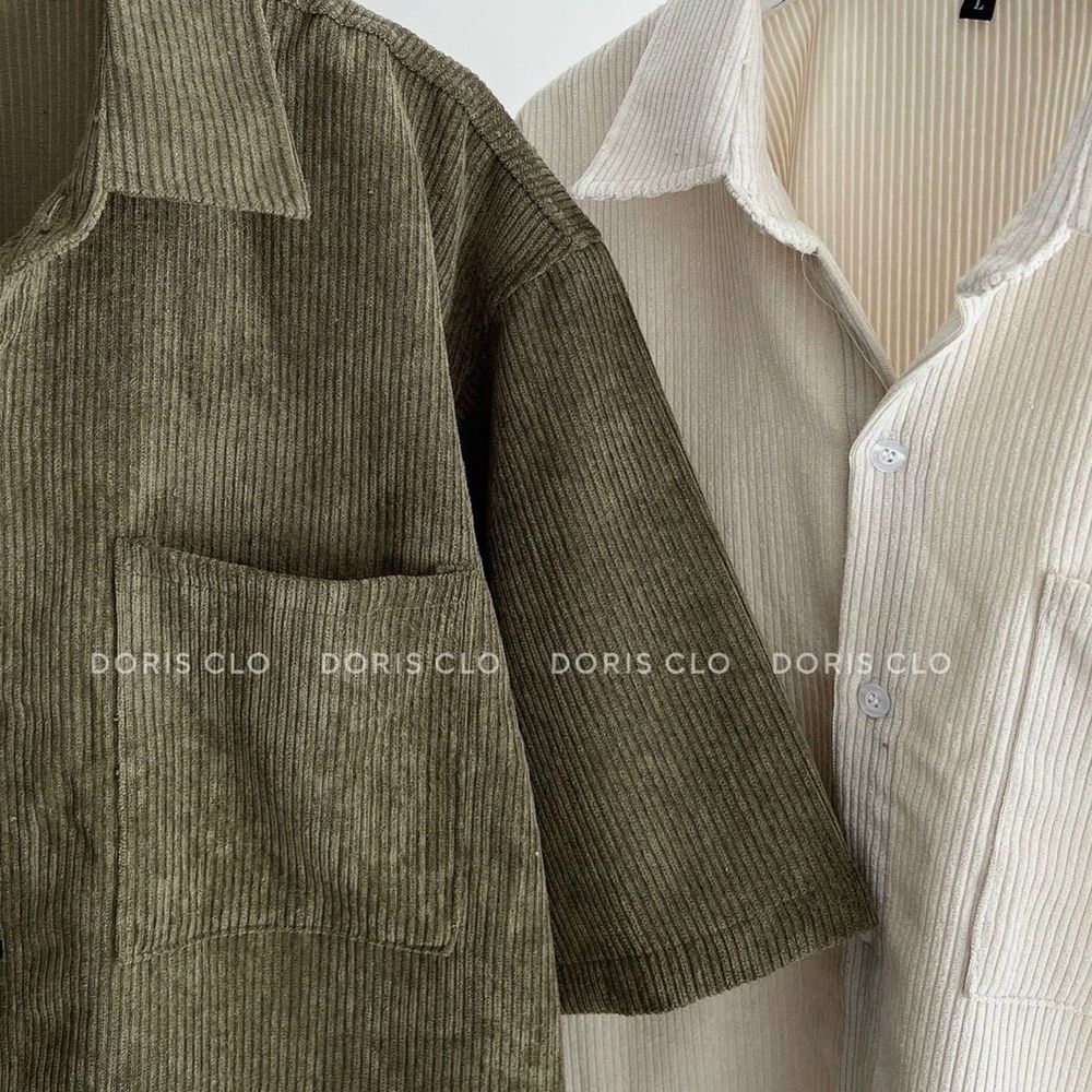 Áo sơ mi nhung tăm tay ngắn có 1 túi ngực form dưới 70kg