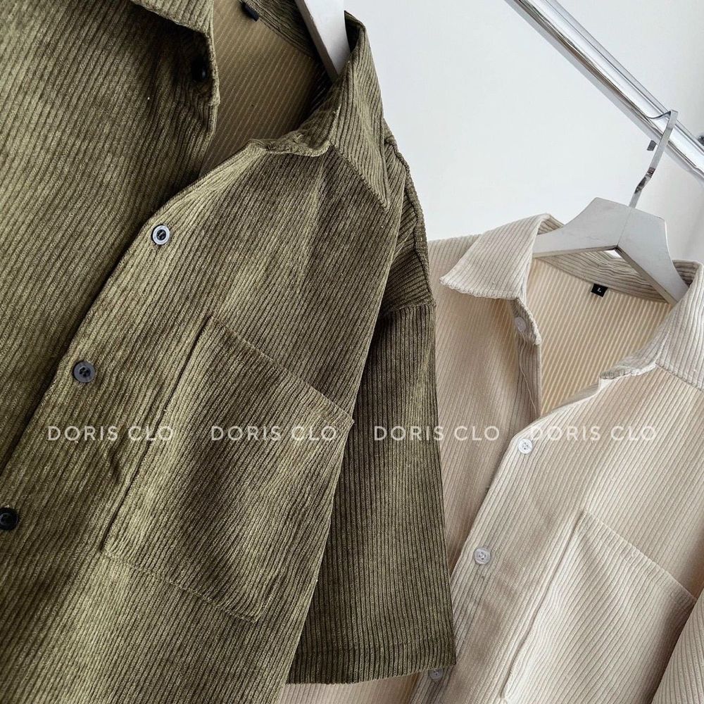 Áo sơ mi nhung tăm tay ngắn có 1 túi ngực form dưới 70kg