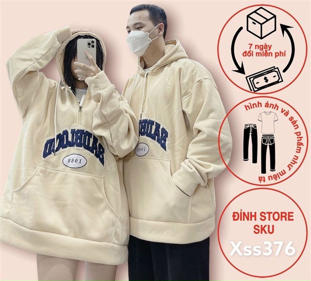 Áo khoác nỉ form 90kg dây kéo giữa cổ logo thêu, dây kéo phao