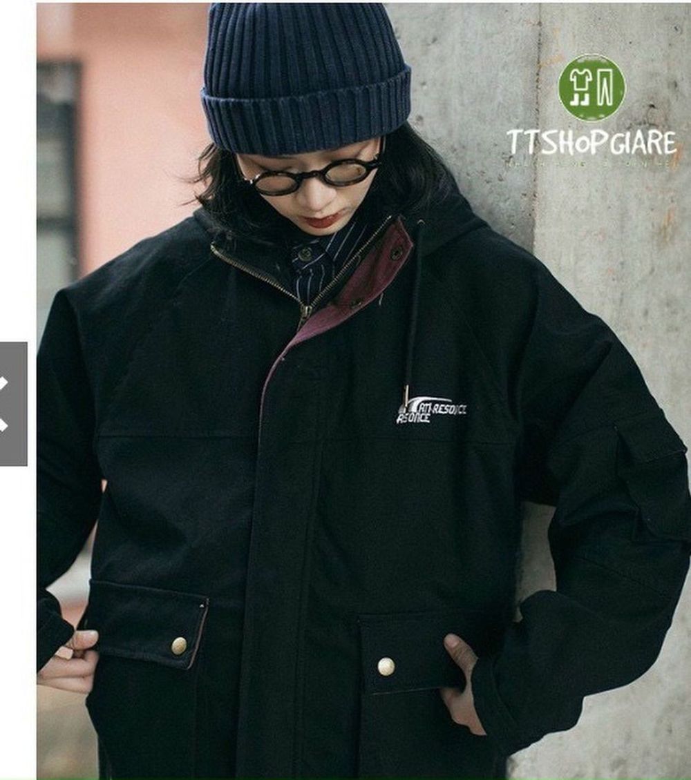 Áo khoác kaki túi hộp mềm logo thêu 2 lớp form rộng nón bự.