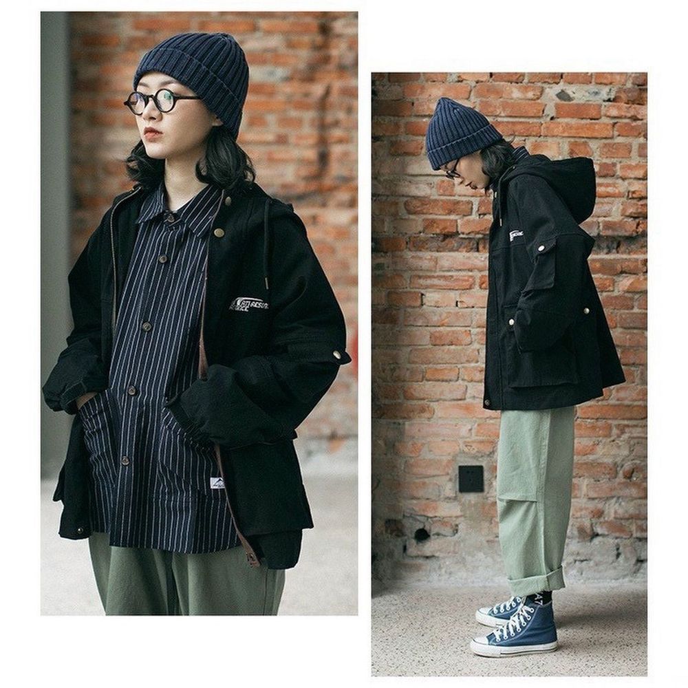 Áo khoác kaki túi hộp mềm logo thêu 2 lớp form rộng nón bự.