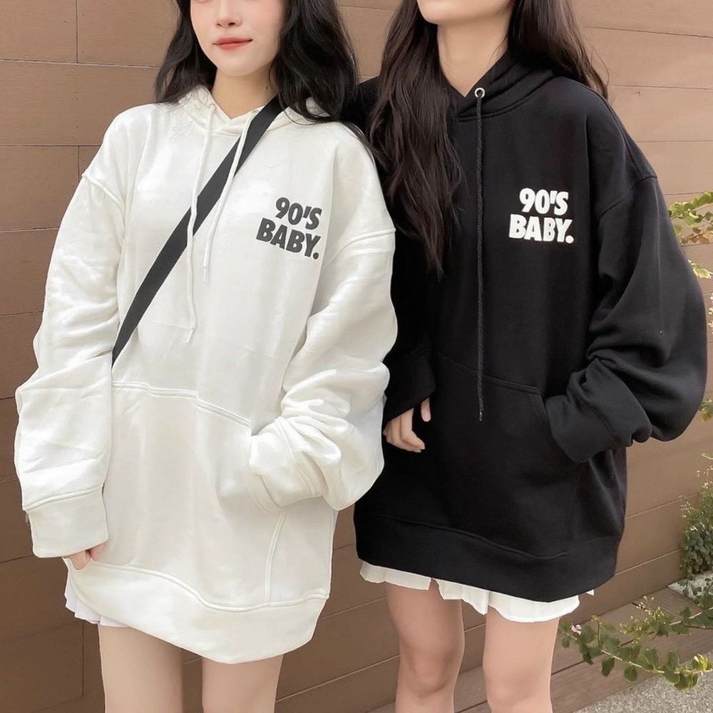 Áo hoodie nỉ in nổi 90s baby form đẹp vải mịn