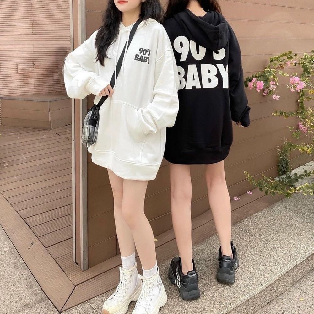 Áo hoodie nỉ in nổi 90s baby form đẹp vải mịn