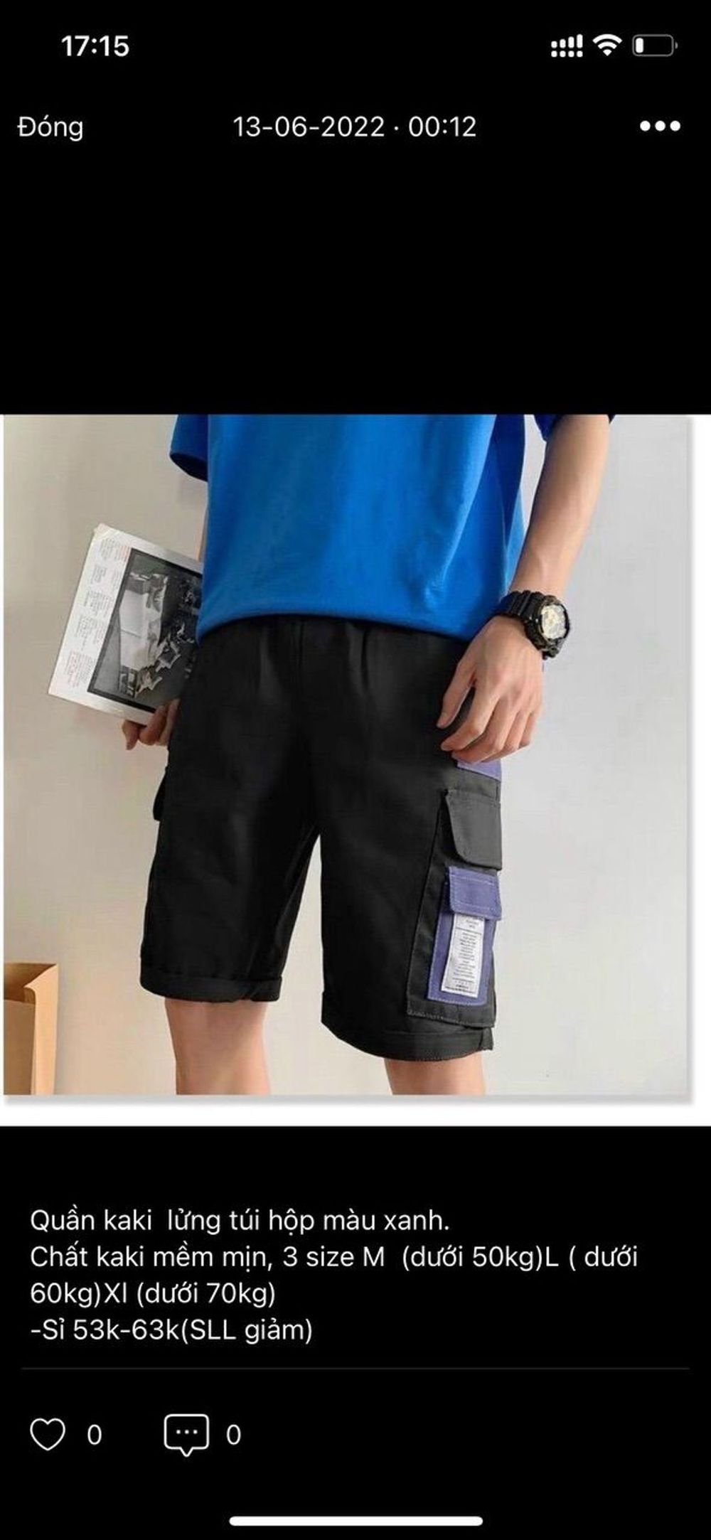 Quần ngố nam kaki qua đầu gối, Quần short lửng nam túi hộp nắp xanh thời trang form cực đẹp