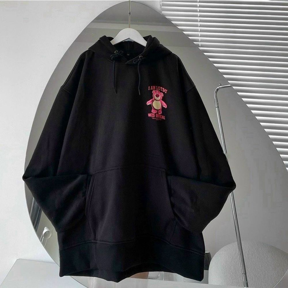 Áo hoodie form rộng hình Gấu Losto Hồng cực xinh chất nỉ bông dày dặn mịn.
