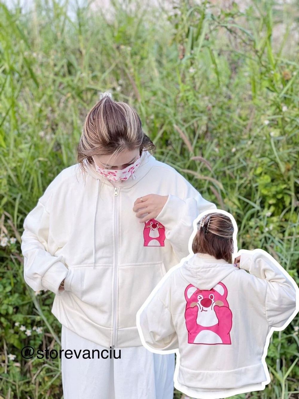 Áo khoác nỉ ngoại dày dặn in Gấu LOTSO form thoải mái, tay phồng có dây kéo khóa tiện lợi, mũ áo 2 lớp.