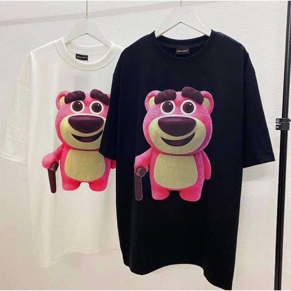 Áo thun gấu hồng otso mắt to thun Cotton 2 chiều mẫu Hot Vải Cotton Đen trắng gấu hồng