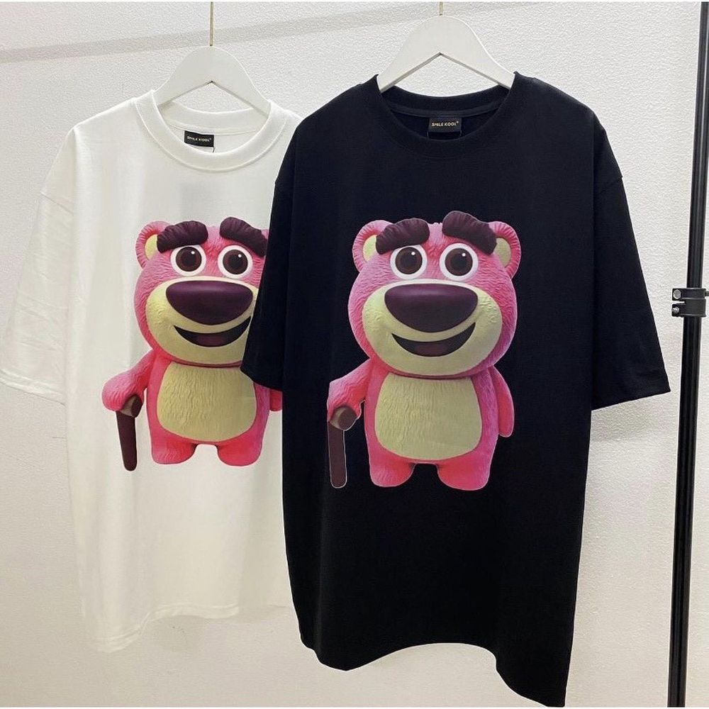 Áo thun gấu hồng otso mắt to thun Cotton 2 chiều mẫu Hot Vải Cotton Đen trắng gấu hồng